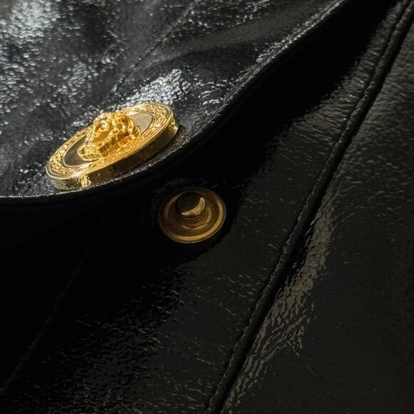 Versace Vinyl Midi Skirt Medusa Head Gold Buttons Black IT 40 US 4 - Picture 14 of 15